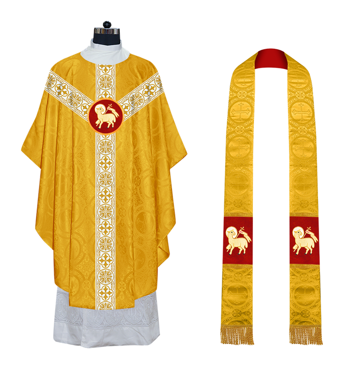 Gothic Chasuble Vestment with Motif and White Orphrey