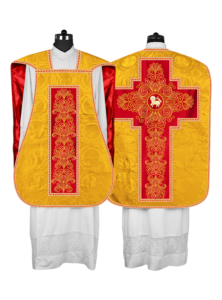 Roman Chasuble Vestment enriched With Coloured Braids and Trims
