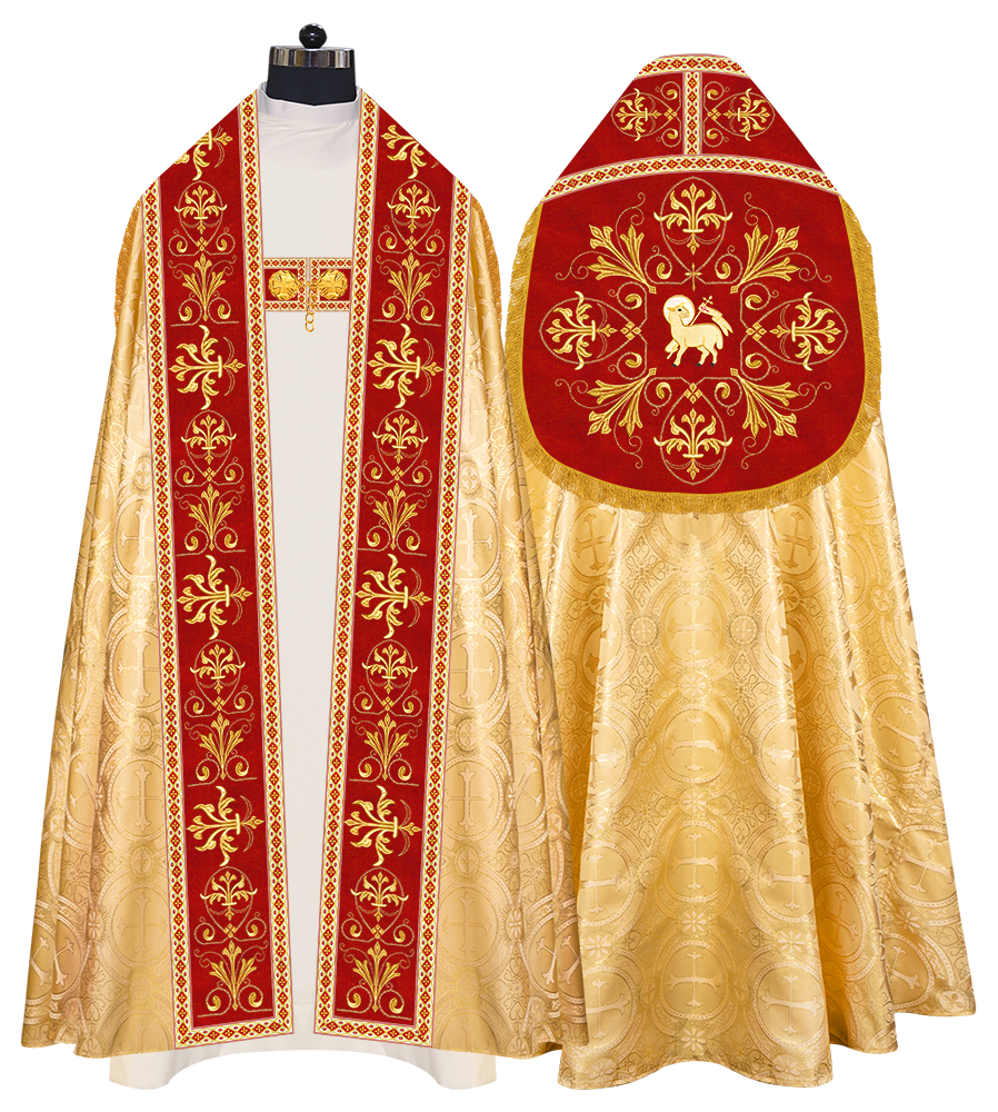 Embroidered Roman Cope Vestment with Braided Trims