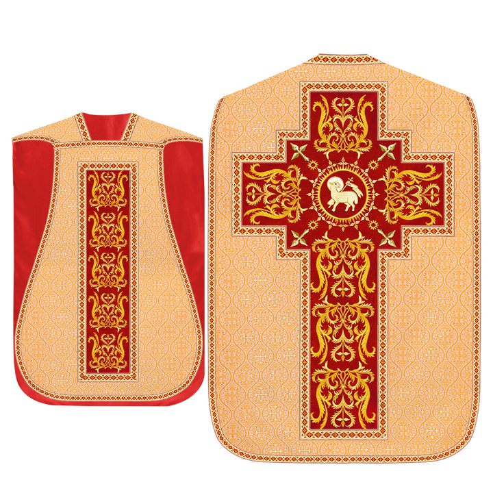 Liturgical Roman Chasuble Vestment With Spiritual Motifs and Trims