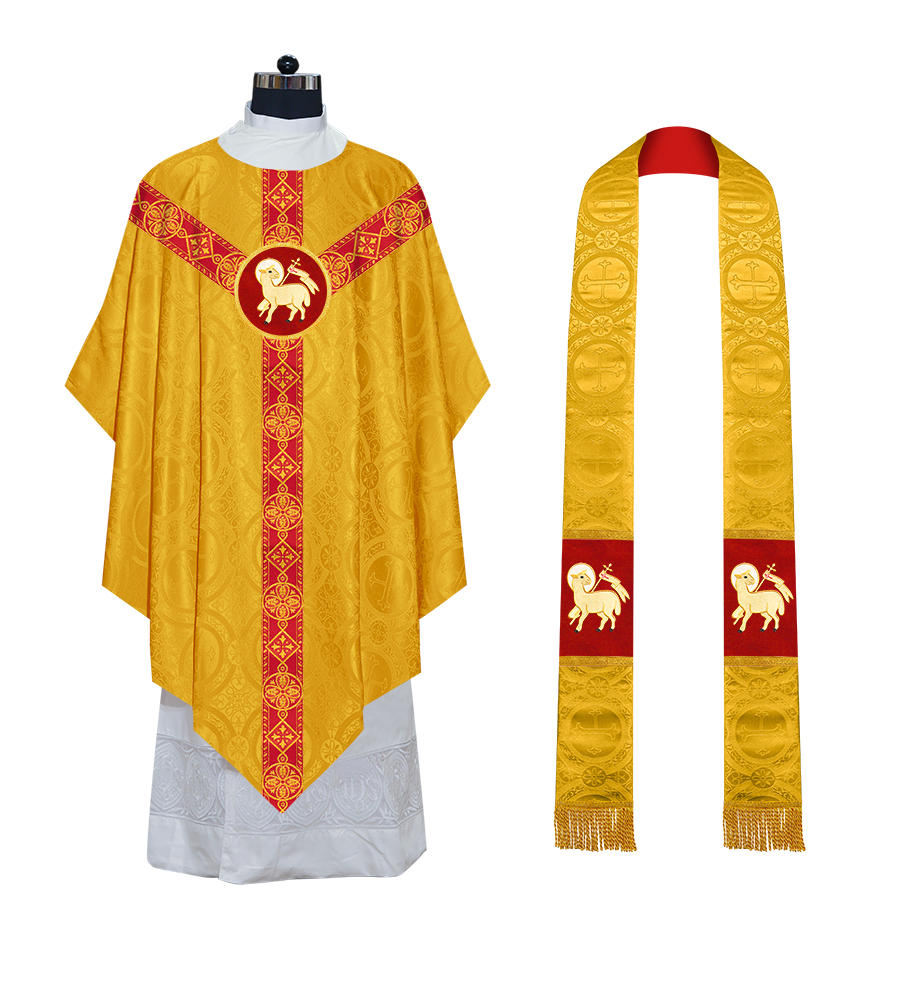 Liturgical Pugin Chasuble with Woven Designer Braided Orphrey