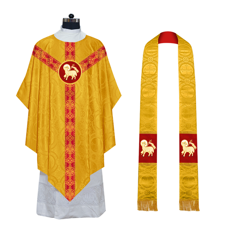 Liturgical Pugin Chasuble with Woven Designer Braided Orphrey