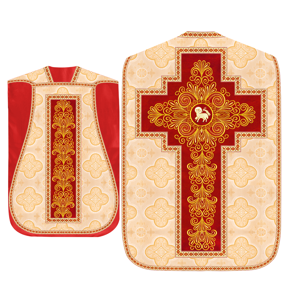 Roman Chasuble Vestment enriched With Coloured Braids and Trims