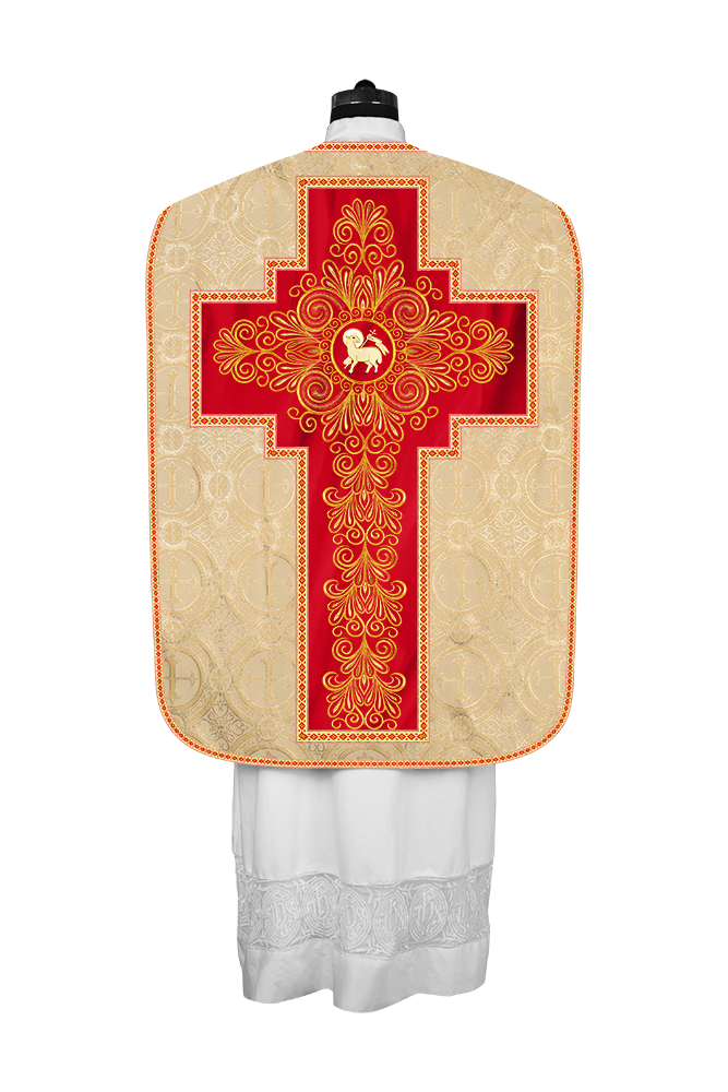 Roman Chasuble Vestment enriched With Coloured Braids and Trims