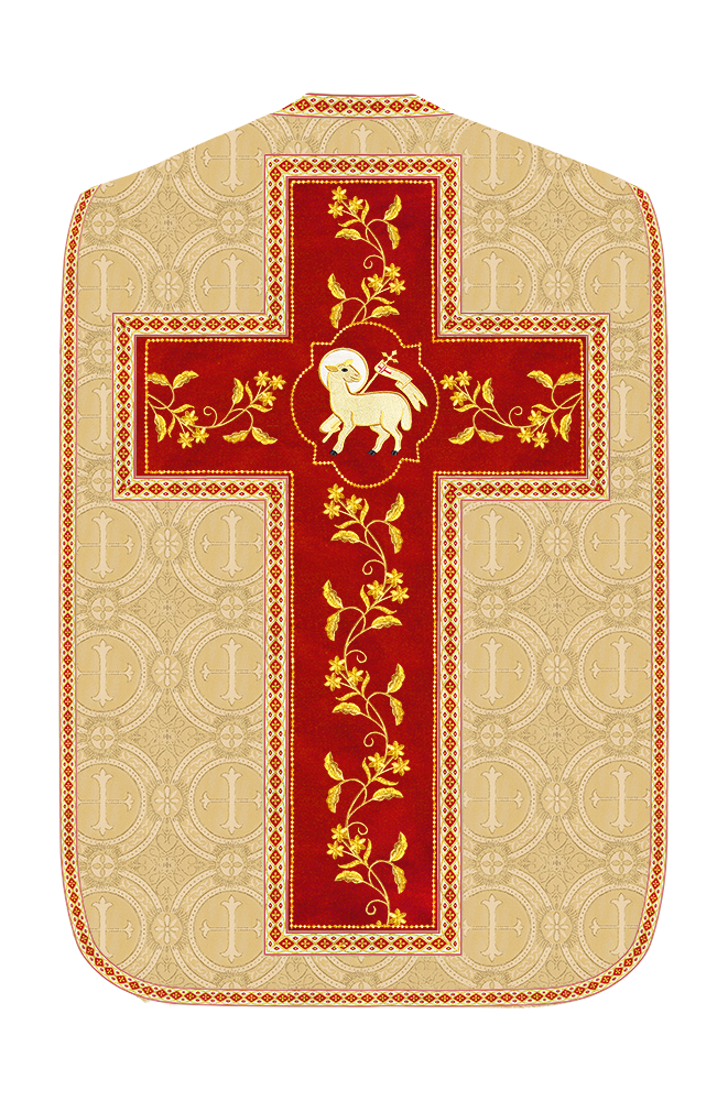 Roman Chasuble Vestment With Floral Design and Trims