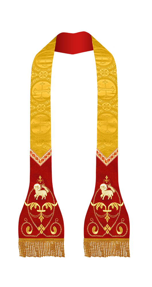 Liturgical Roman stole with Embroidered Trims