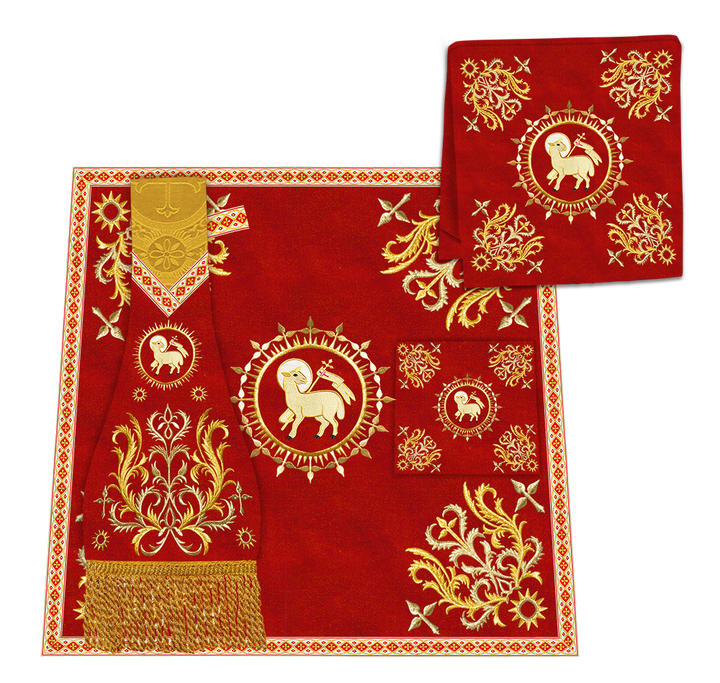 Liturgical Roman Chasuble Vestment With Spiritual Motifs and Trims