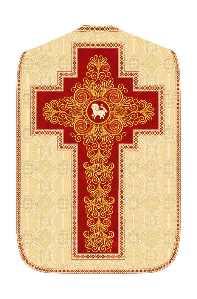 Roman Chasuble Vestment enriched With Coloured Braids and Trims