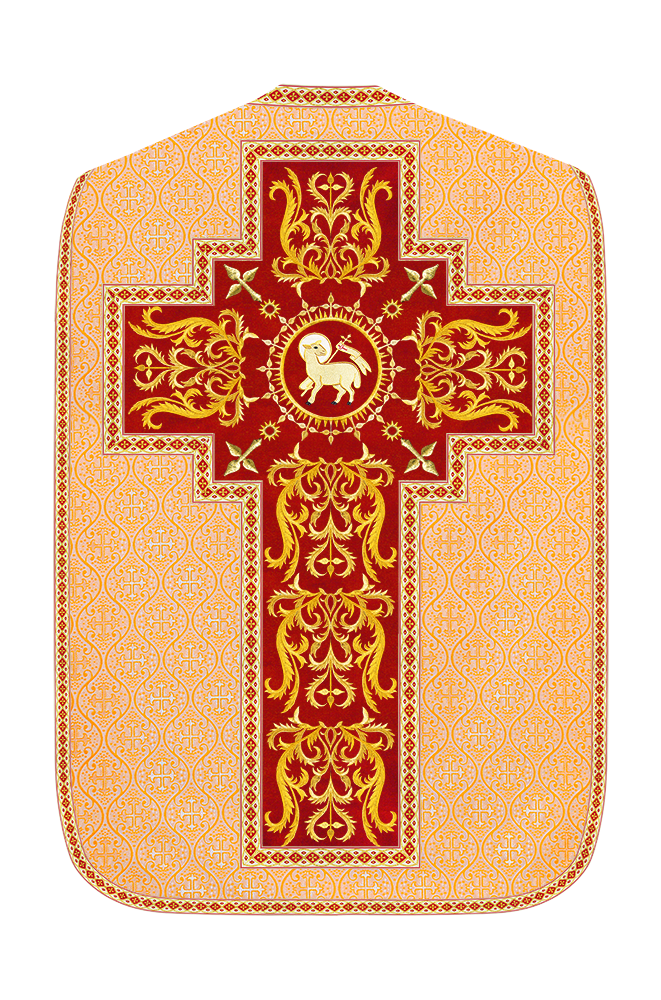 Liturgical Roman Chasuble Vestment With Spiritual Motifs and Trims