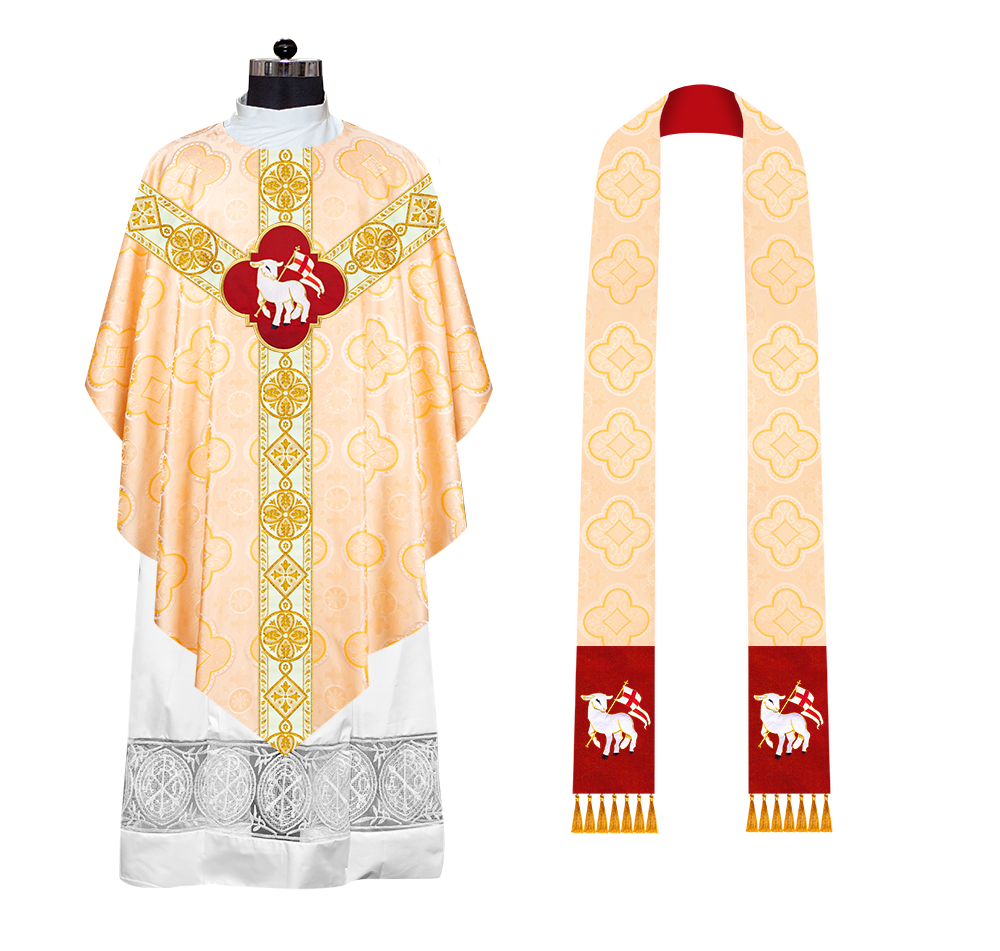 Liturgical Pugin Chasuble with Ornate Orphrey