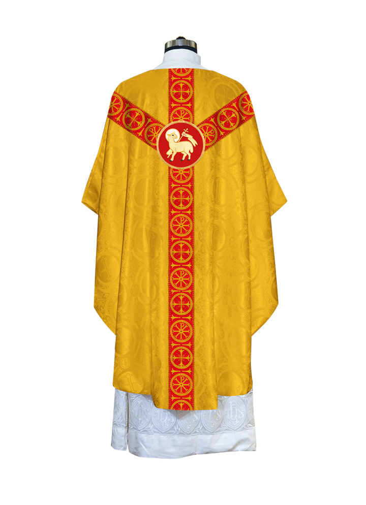Gothic Chasuble Vestment with Embroidered Motif and Orphrey
