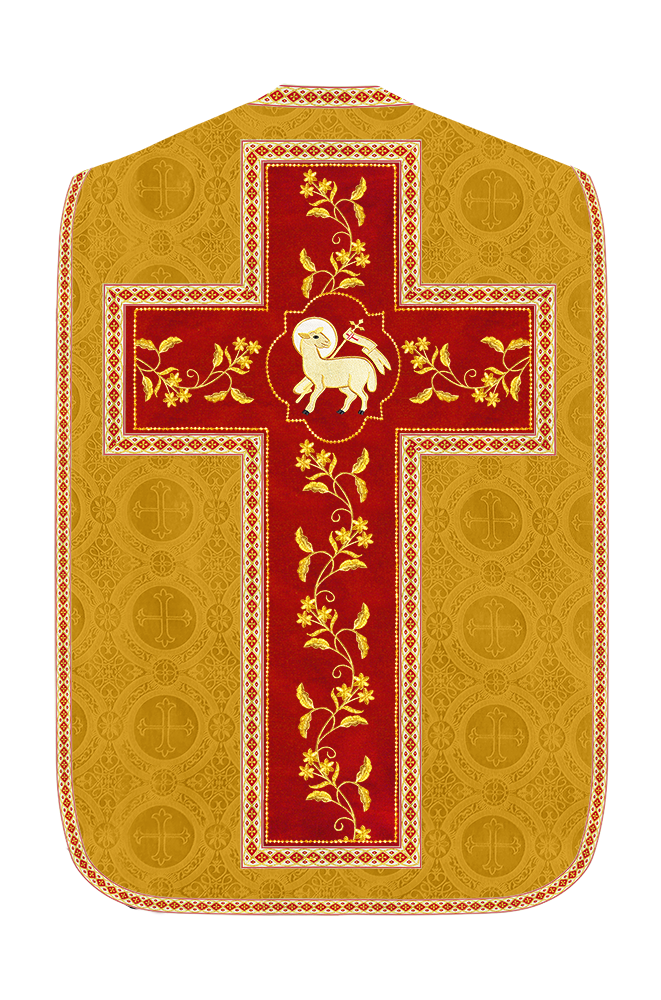 Roman Chasuble Vestment With Floral Design and Trims