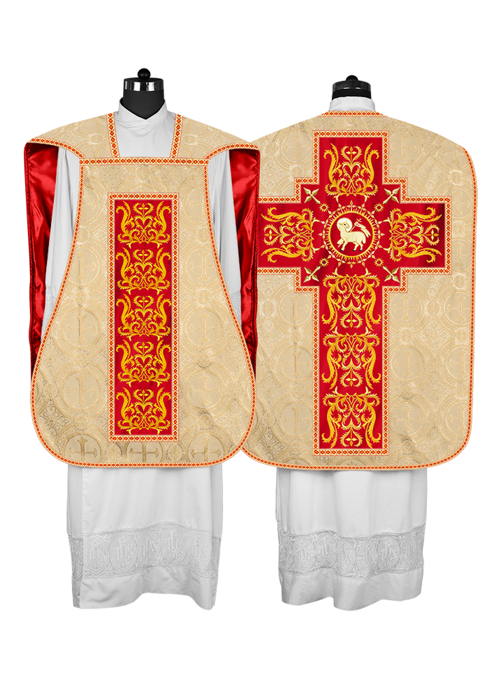 Liturgical Roman Chasuble Vestment With Spiritual Motifs and Trims