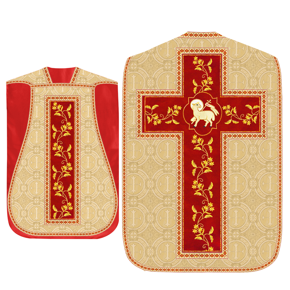 Roman Chasuble Vestment With Floral Design and Trims