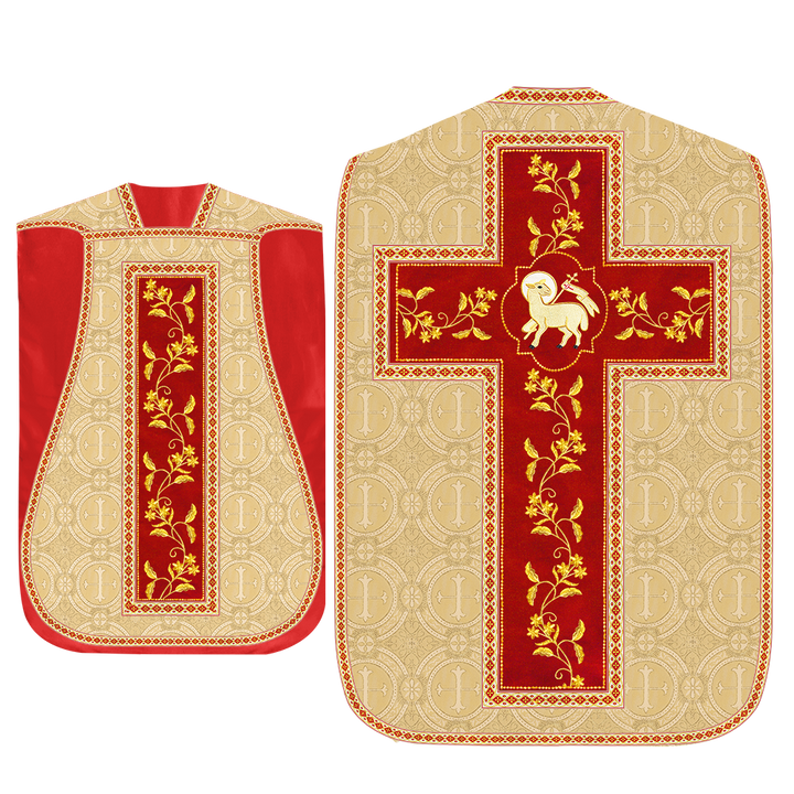 Roman Chasuble Vestment With Floral Design and Trims