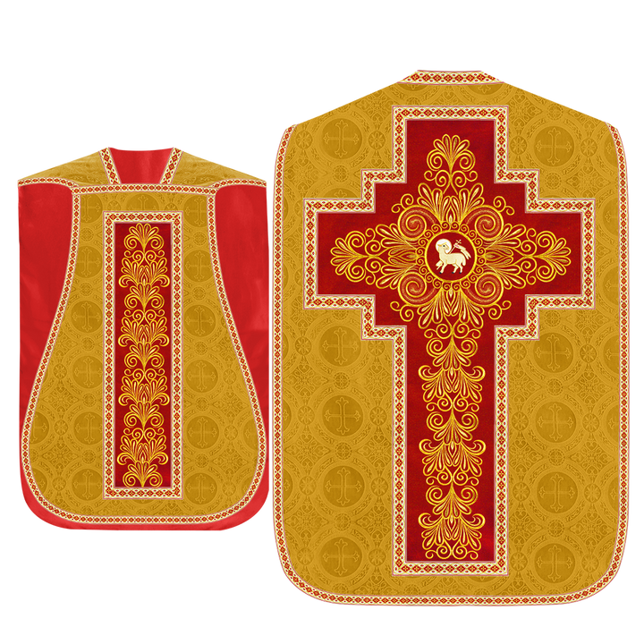 Roman Chasuble Vestment enriched With Coloured Braids and Trims