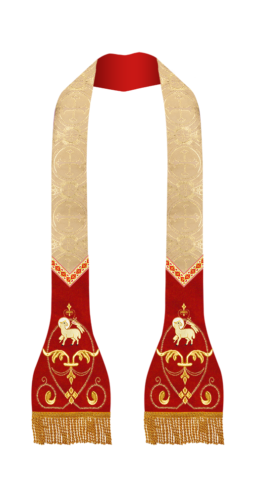 Liturgical Roman stole with Embroidered Trims