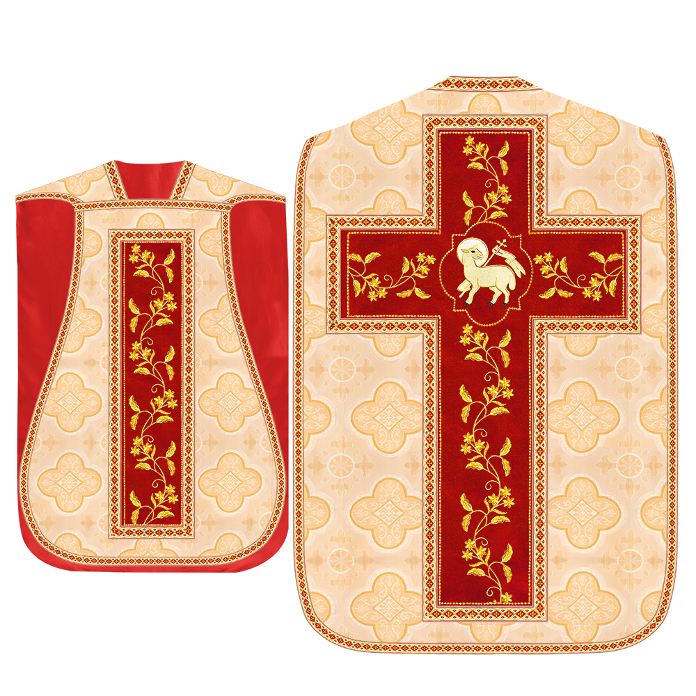 Roman Chasuble Vestment With Floral Design and Trims