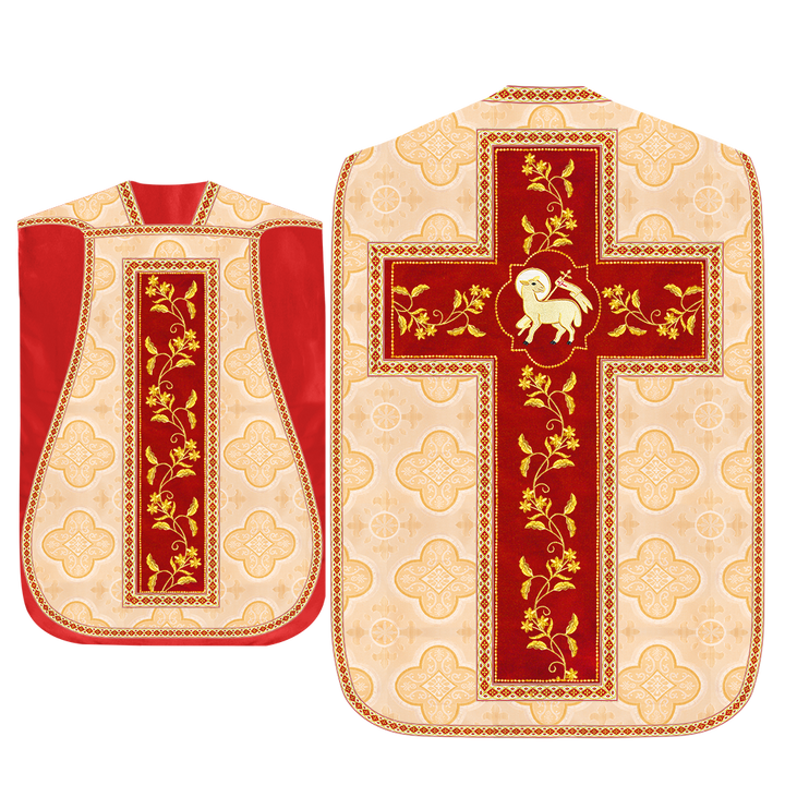 Roman Chasuble Vestment With Floral Design and Trims