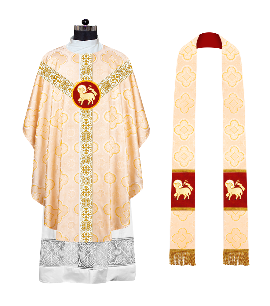 Gothic Chasuble Vestment with Motif and White Orphrey