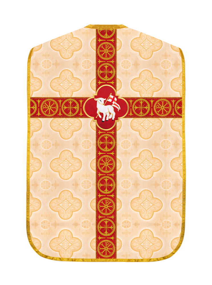 Roman Chasuble Vestment with Spiritual Motif and Ornate Braids