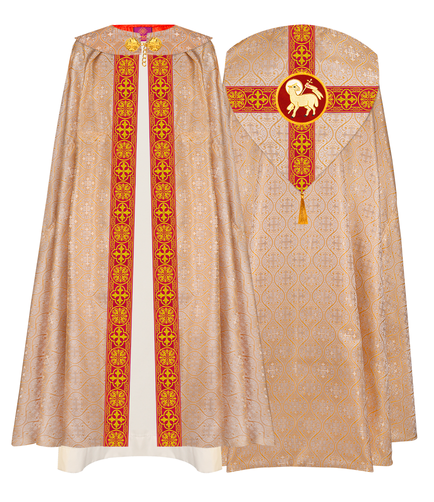 Gothic Cope Vestment with Cross type Braided Trims and motif