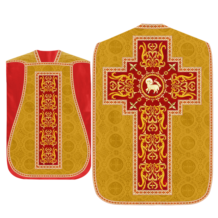 Liturgical Roman Chasuble Vestment With Spiritual Motifs and Trims