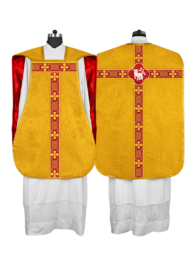 Casulla romana con motivos y ribetes 