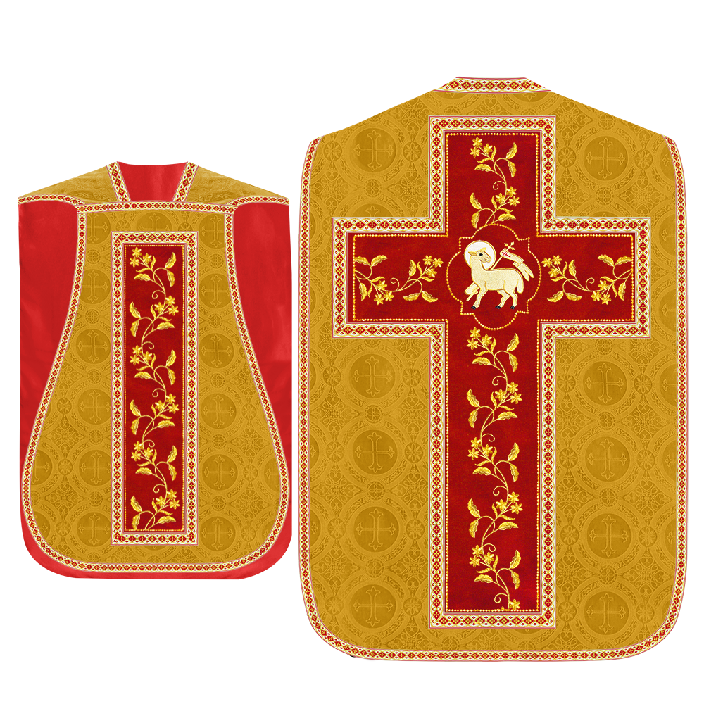 Roman Chasuble Vestment With Floral Design and Trims