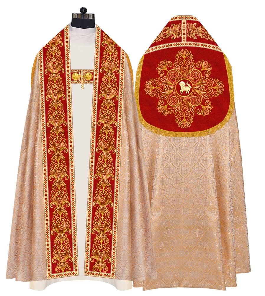 Roman Cope Vestment with Spiritual Motif and Adorned Embroidery