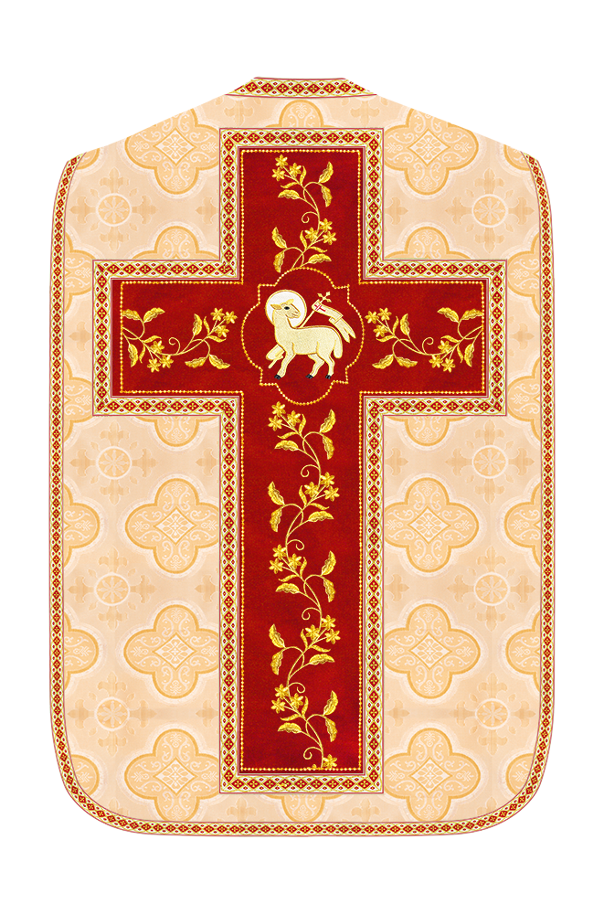 Roman Chasuble Vestment With Floral Design and Trims