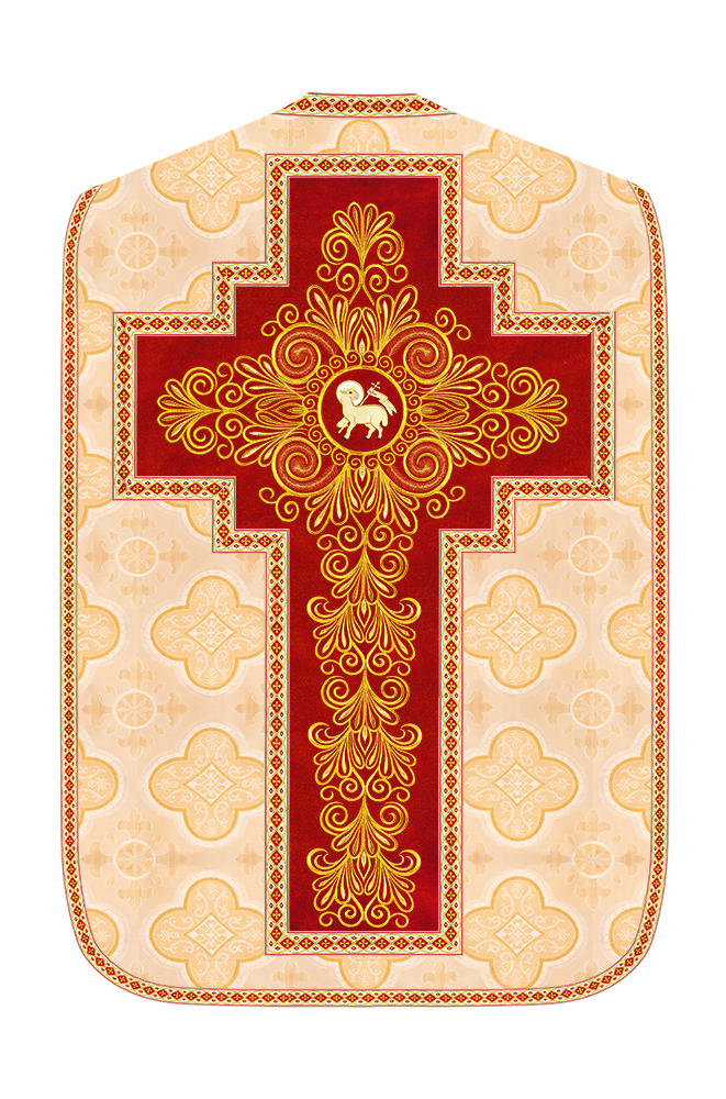 Roman Chasuble Vestment enriched With Coloured Braids and Trims