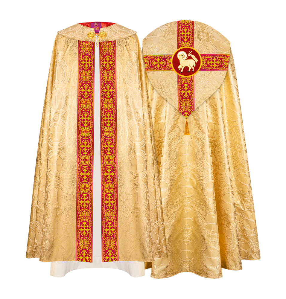 Gothic Cope Vestment with Cross type Braided Trims and motif