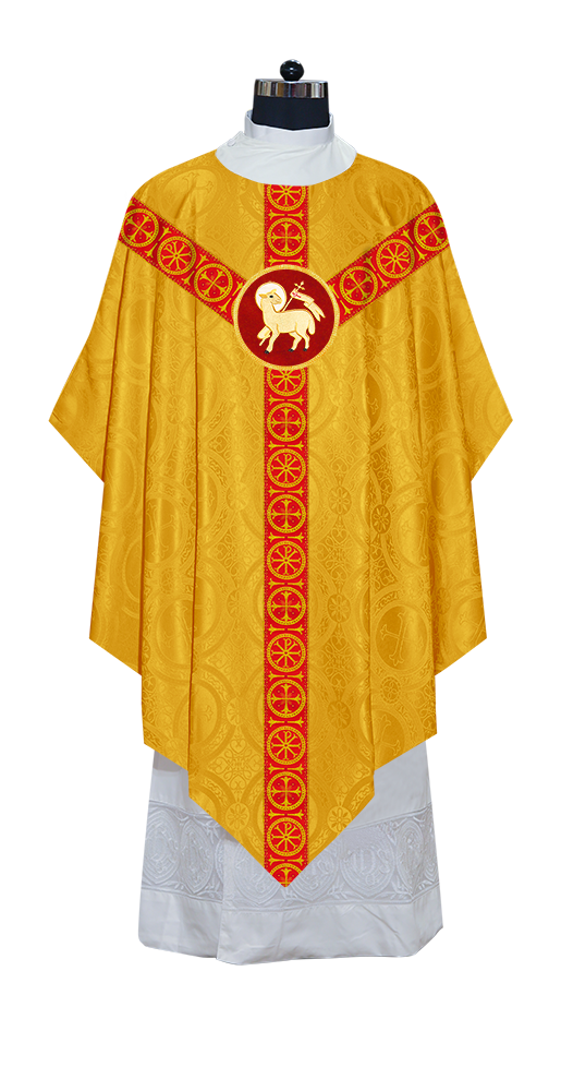 Liturgical Pugin Chasuble with Woven Designer Braided Orphrey