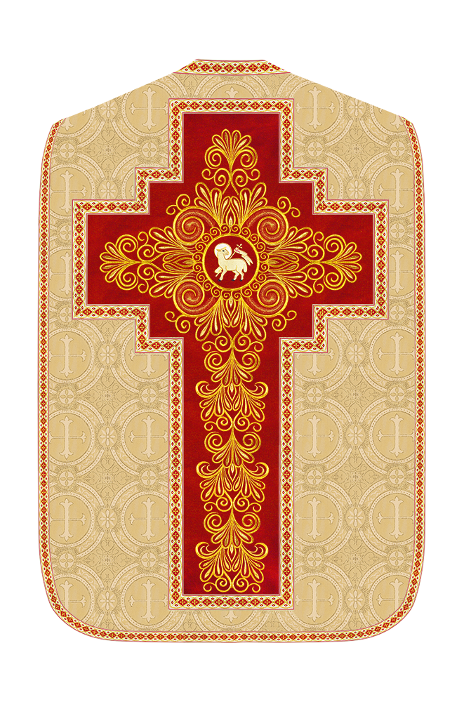 Roman Chasuble Vestment enriched With Coloured Braids and Trims