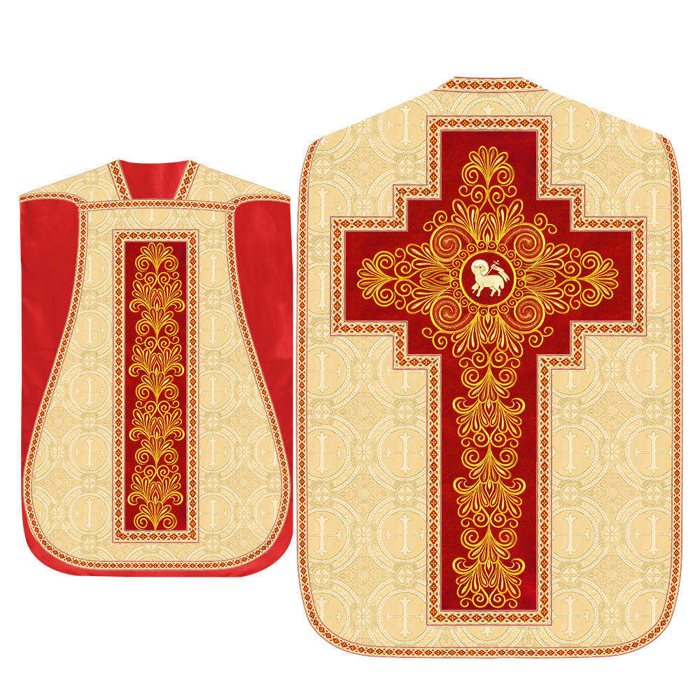 Roman Chasuble Vestment enriched With Coloured Braids and Trims