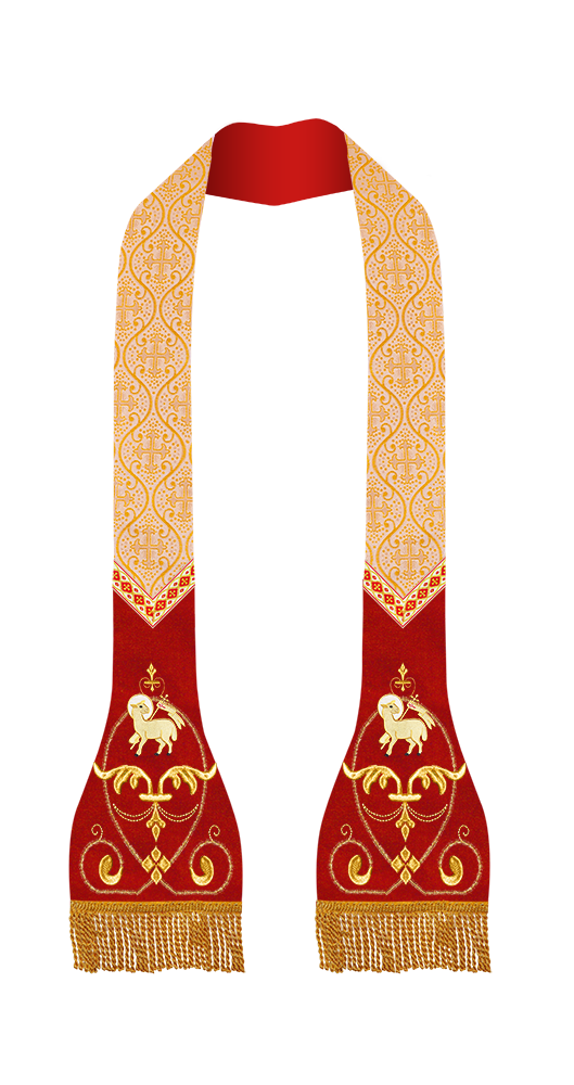 Liturgical Roman stole with Embroidered Trims