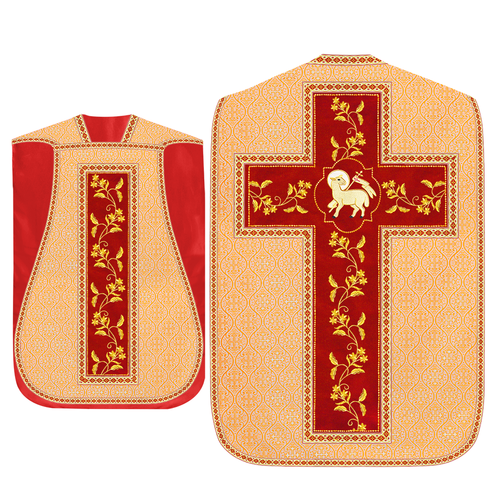 Roman Chasuble Vestment With Floral Design and Trims