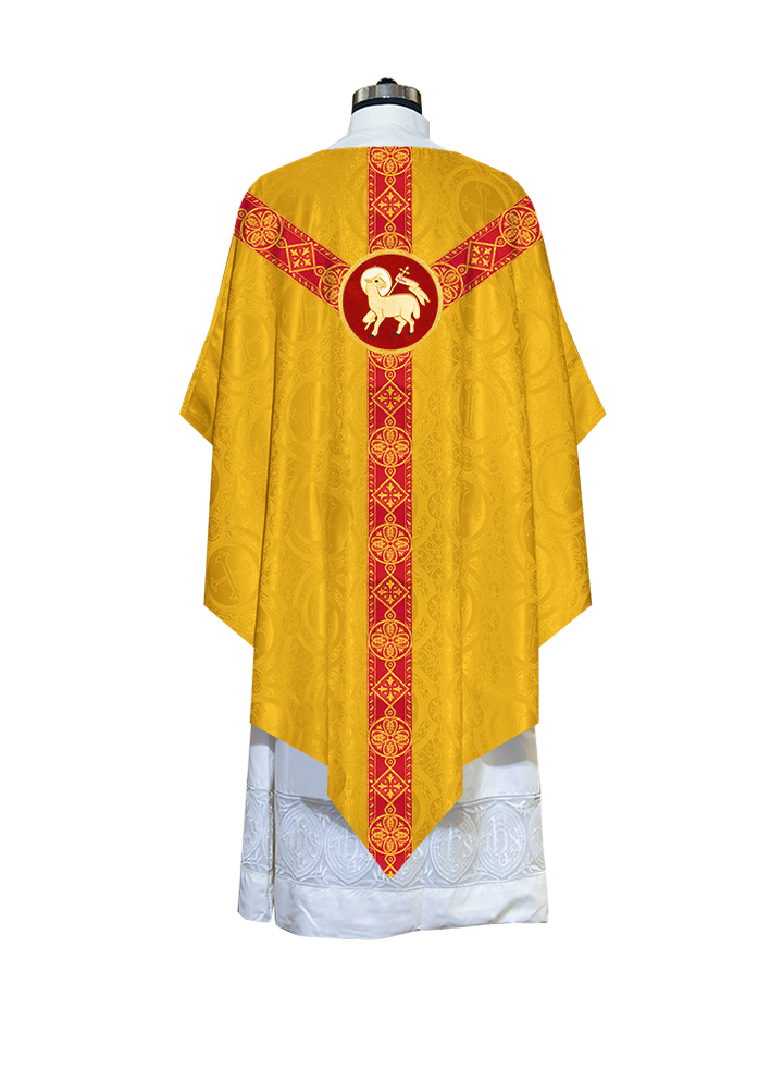 Liturgical Pugin Chasuble with Woven Designer Braided Orphrey