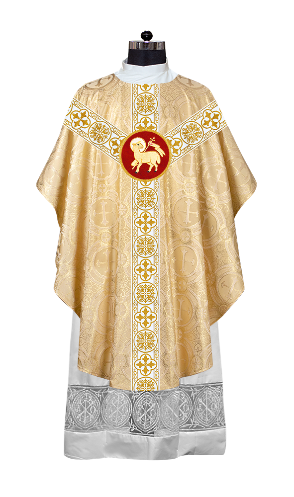 Gothic Chasuble Vestment with Motif and White Orphrey