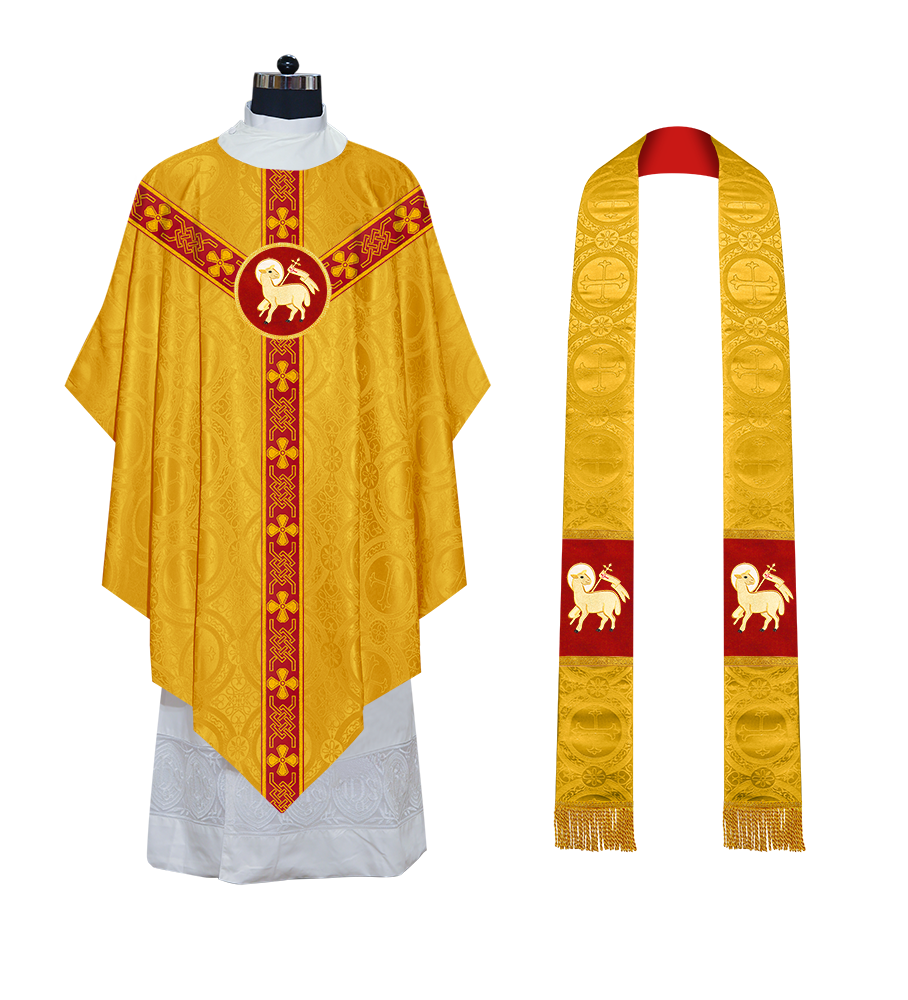 Liturgical Pugin Chasuble with Woven Designer Braided Orphrey