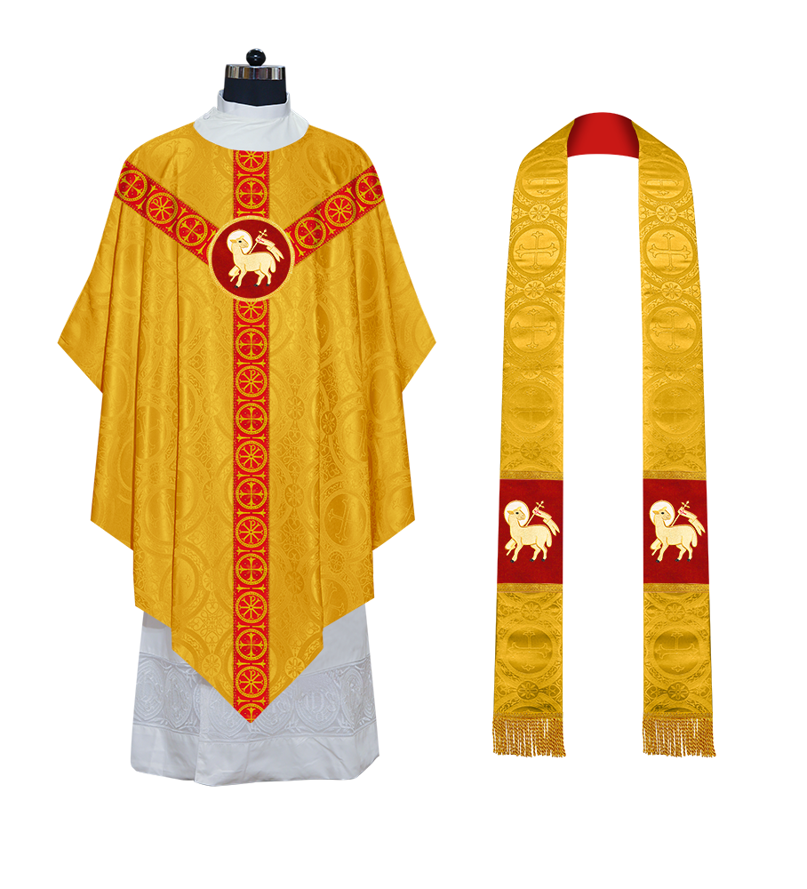 Liturgical Pugin Chasuble with Woven Designer Braided Orphrey