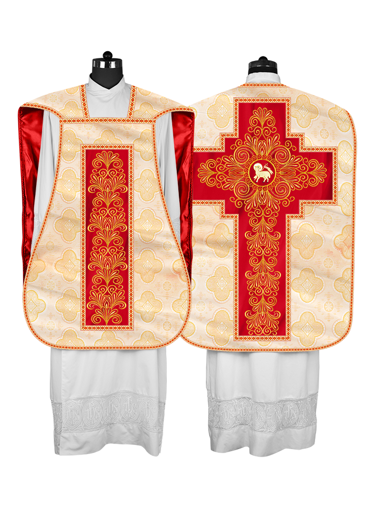 Roman Chasuble Vestment enriched With Coloured Braids and Trims