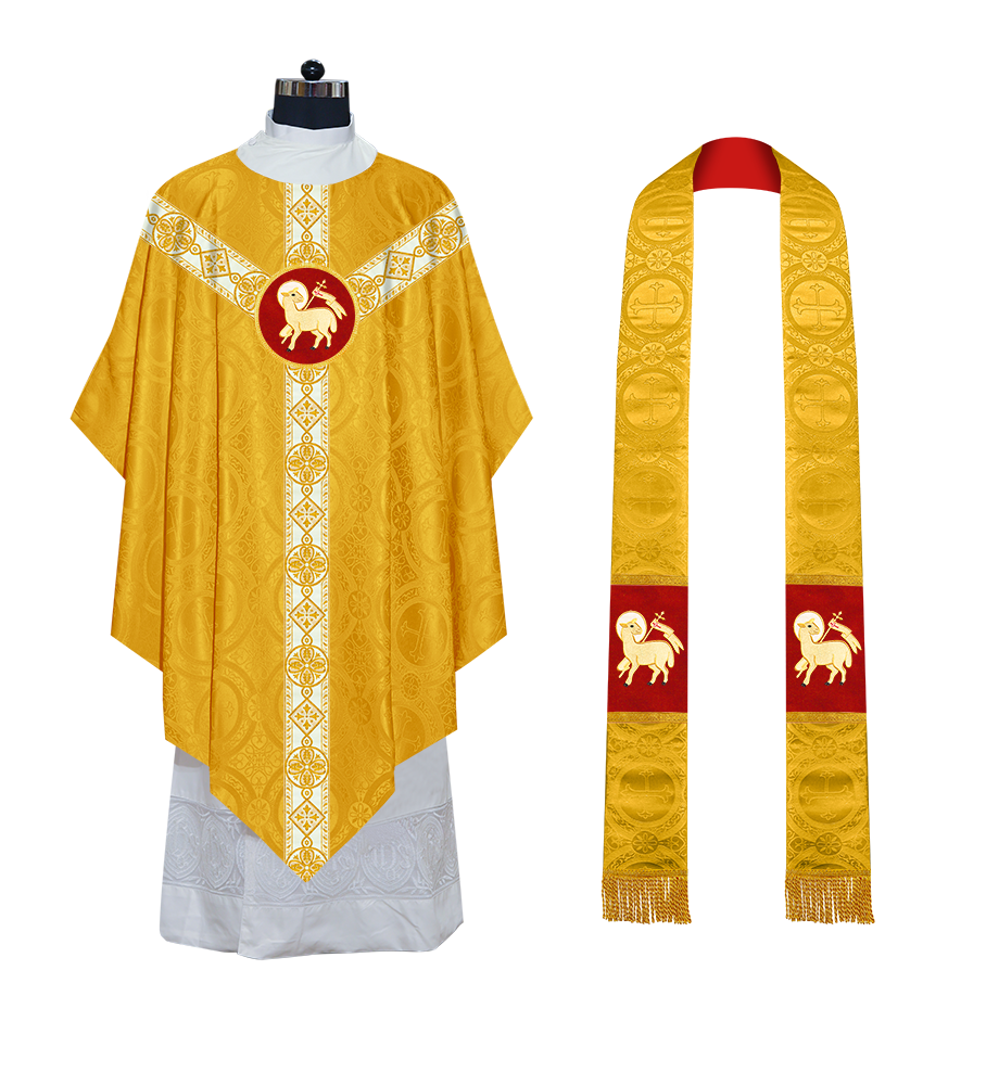 Traditional Pugin Style Chasuble Adorned with White Braids