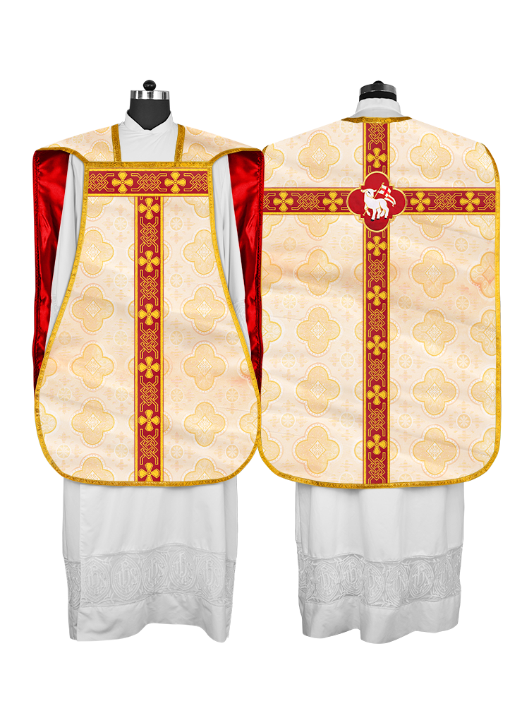 Casulla romana con motivos y ribetes 