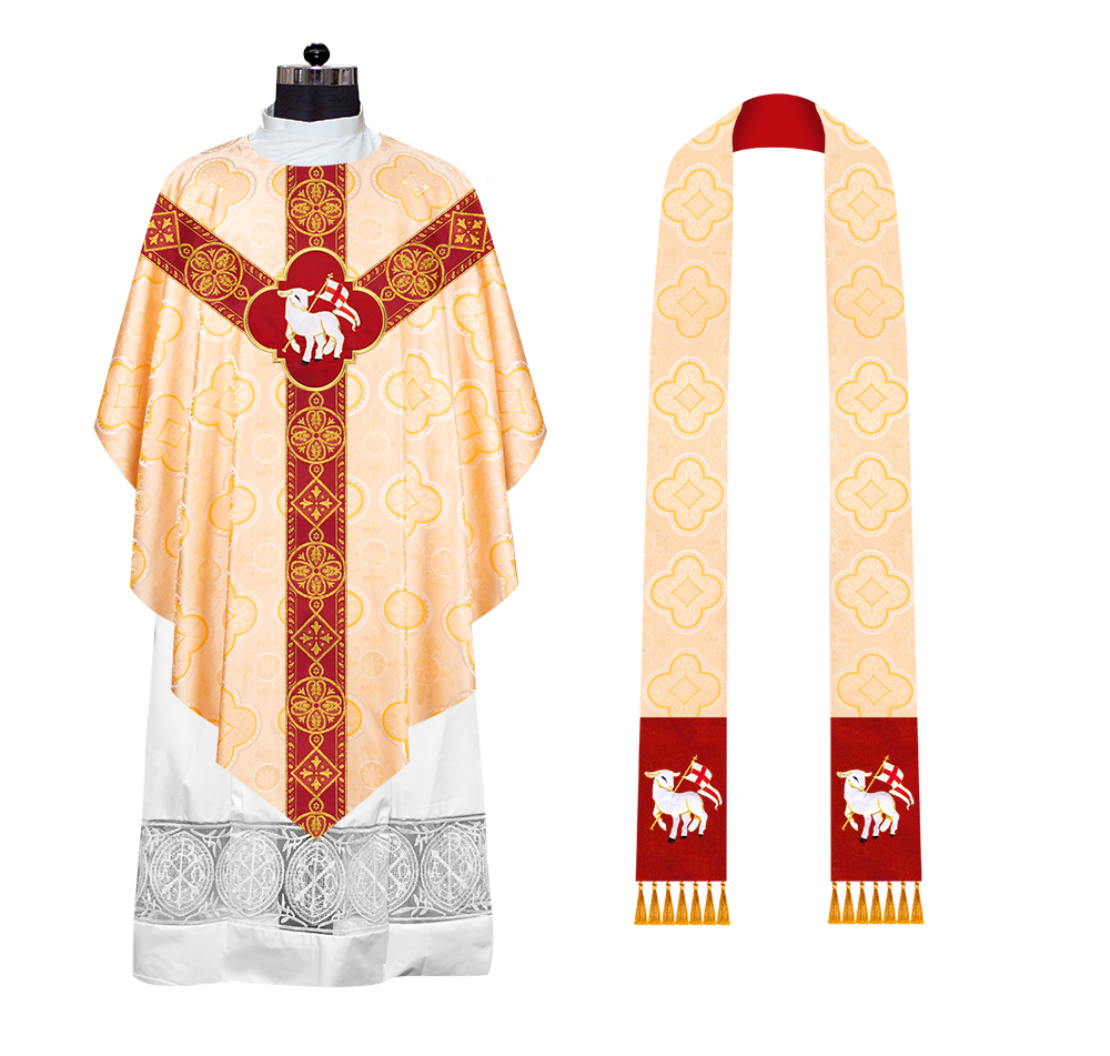 Liturgical Pugin Chasuble with Ornate Orphrey