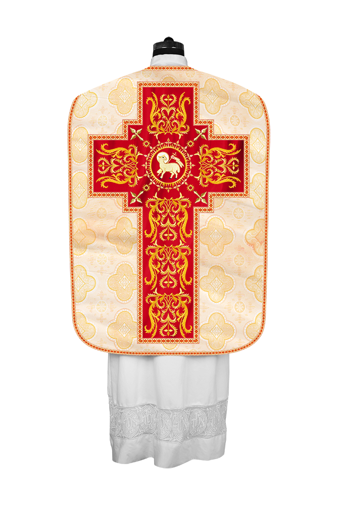 Liturgical Roman Chasuble Vestment With Spiritual Motifs and Trims