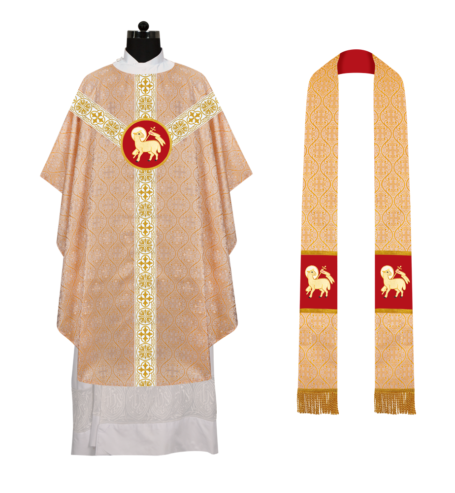 Gothic Chasuble Vestment with Motif and White Orphrey