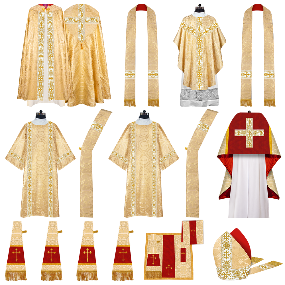 Gothic Highline Mass Set Vestments with Ornamental Braided Orphrey