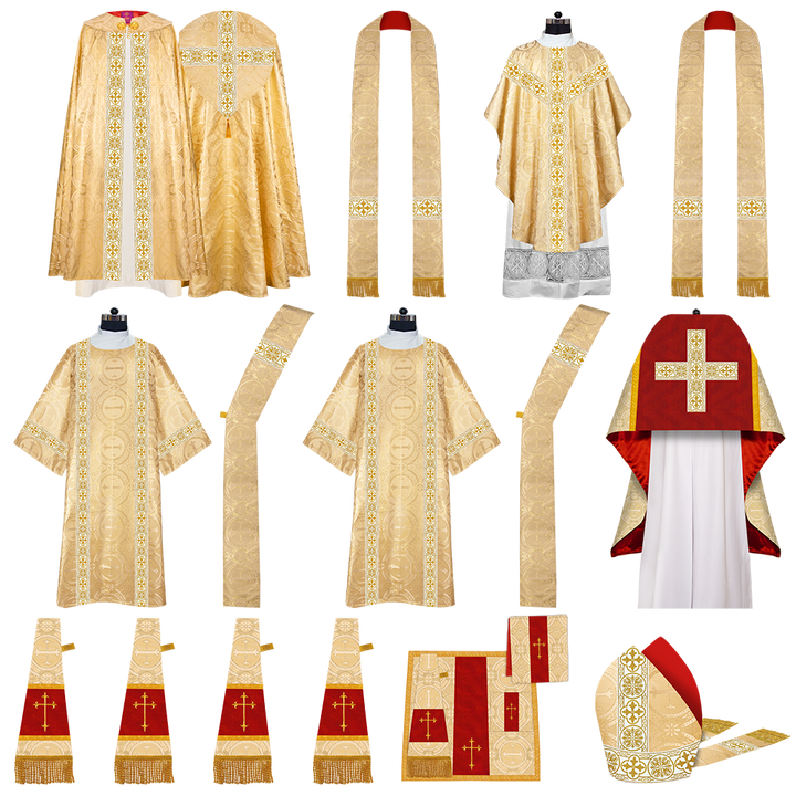 Gothic Highline Mass Set Vestments with Ornamental Braided Orphrey